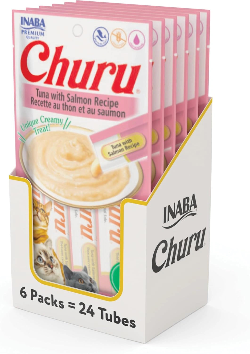 Inaba Churu Atún con Salmón | Snack Cremoso para Gatos 4 Tubos