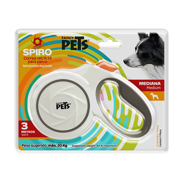 Correa Retráctil Spiro Blanca para Perro | 100% Nylon con Botón de Seguridad