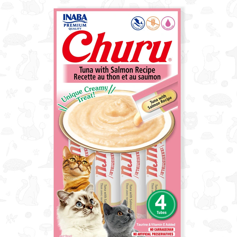 Inaba Churu Atún con Salmón | Snack Cremoso para Gatos 4 Tubos